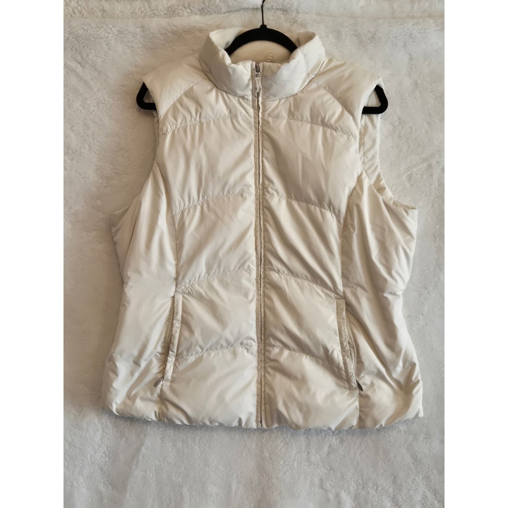 Eddie Bauer Women Premium Goose Down Puffer Vest Off White Cream Large L Quilted